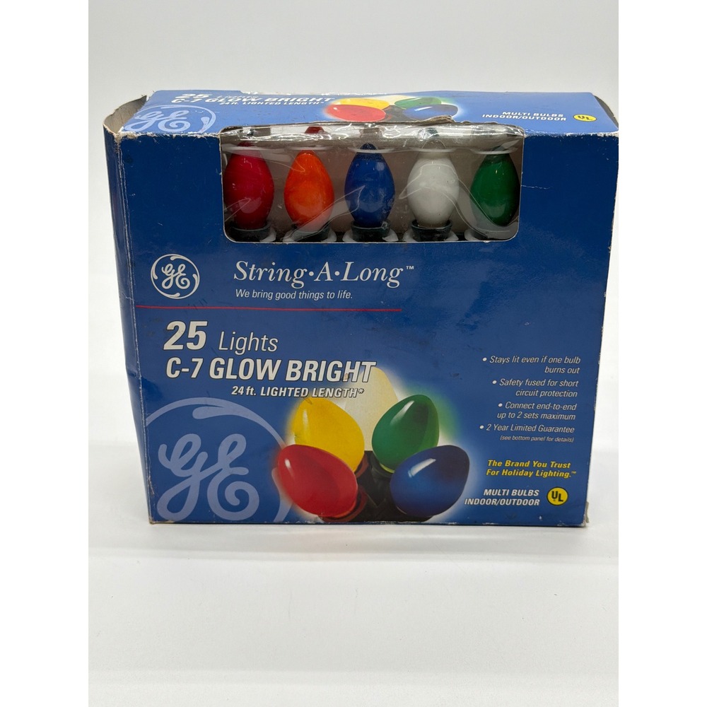 GE String-A-Long 25 Multi Color C-7 Glow Bright Lights 24ft Indoor Outdoor 65225